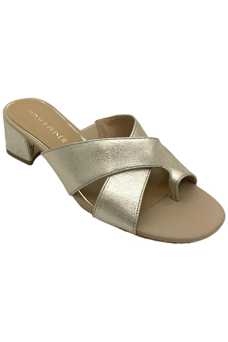 Donald Pliner Women's Keena Block Heel Sandal Platino Vintage Metallic - Medium